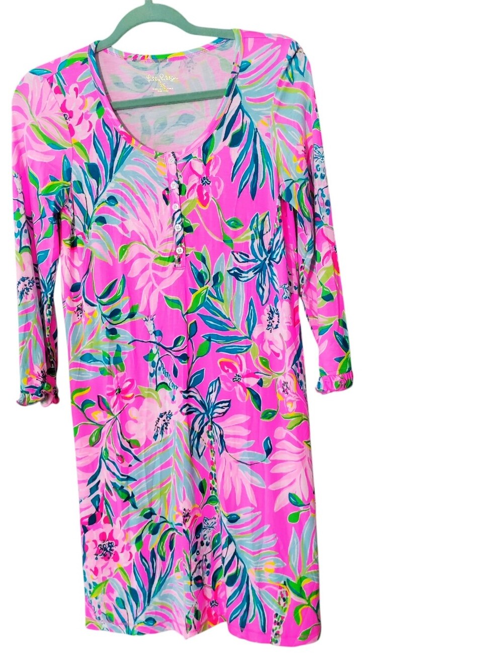 Lilly Pulitzer Plumeria Nightgown Knit Floral Feline Fine Tropical